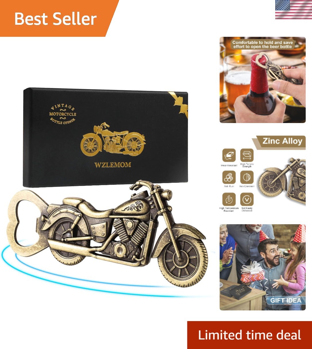 Compact Bronze Motorcycle Bottle Opener - Perfect for Bar Parties and Birthdays