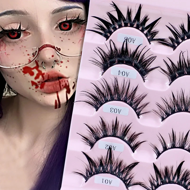 5 Pairs Female Cosplay Fake Eyelashes Korean Makeup New Style Wet Spikes 3d Eyel