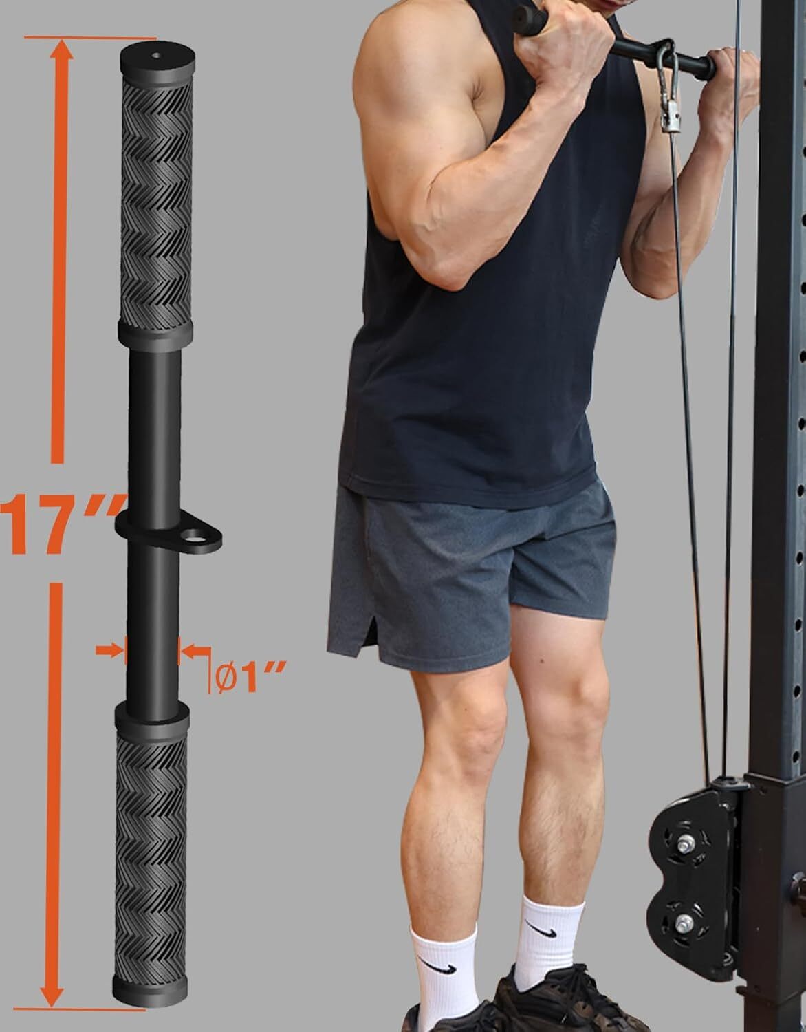 Fitarc Straight Lat Bar Cable Machine AttachmentPull Down Short Bar for Bicep...