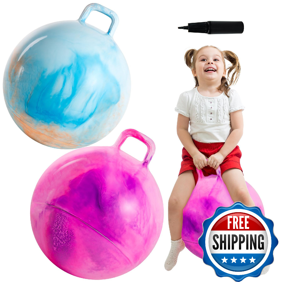Upper Rider 2 Pcs 20 Inch Hopper Ball for Kids 6-12, Bouncy Balls with Handle fo