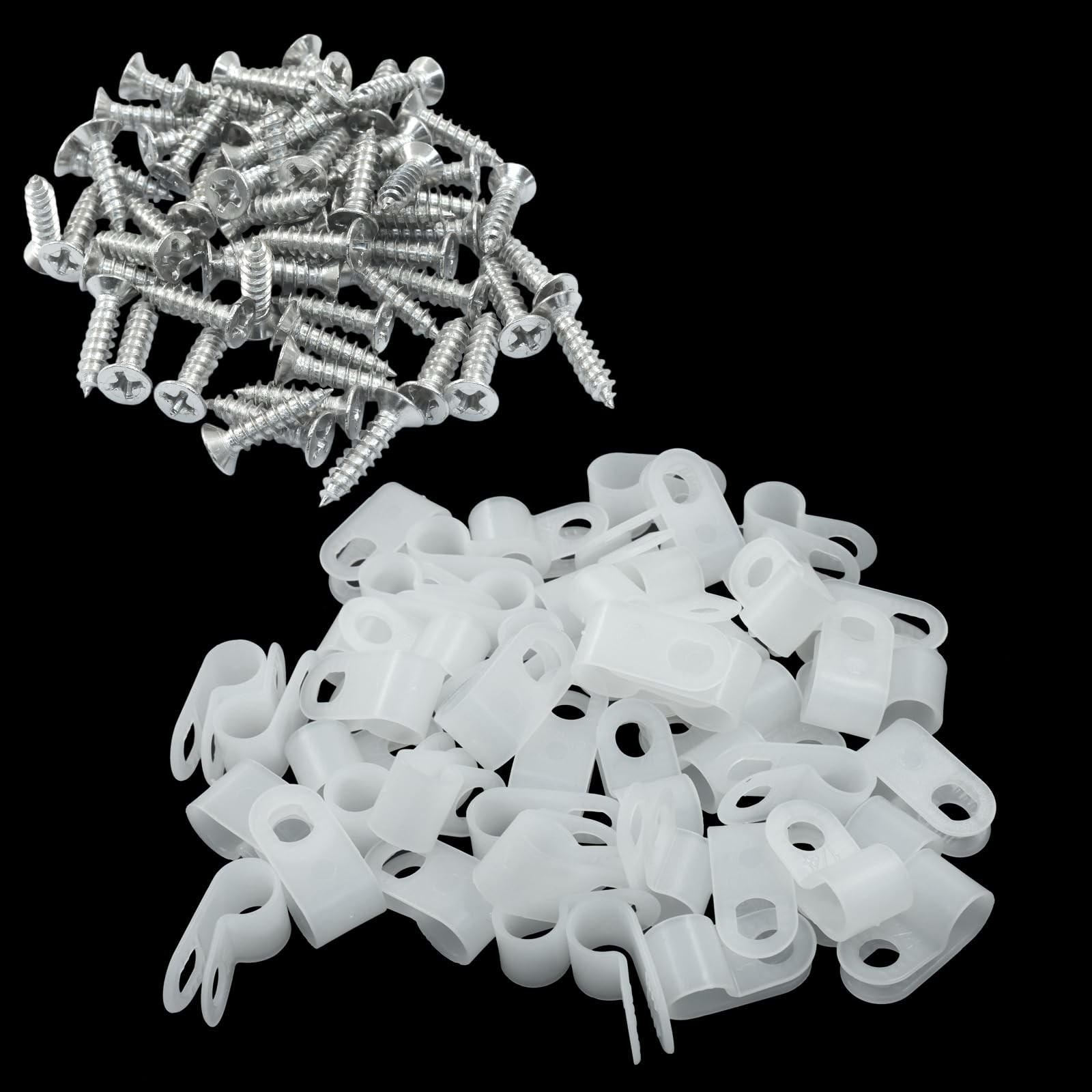 White 1/4 Inch RType Cable Clip Nylon Wire Clamp Screw Fastener 50 PCS
