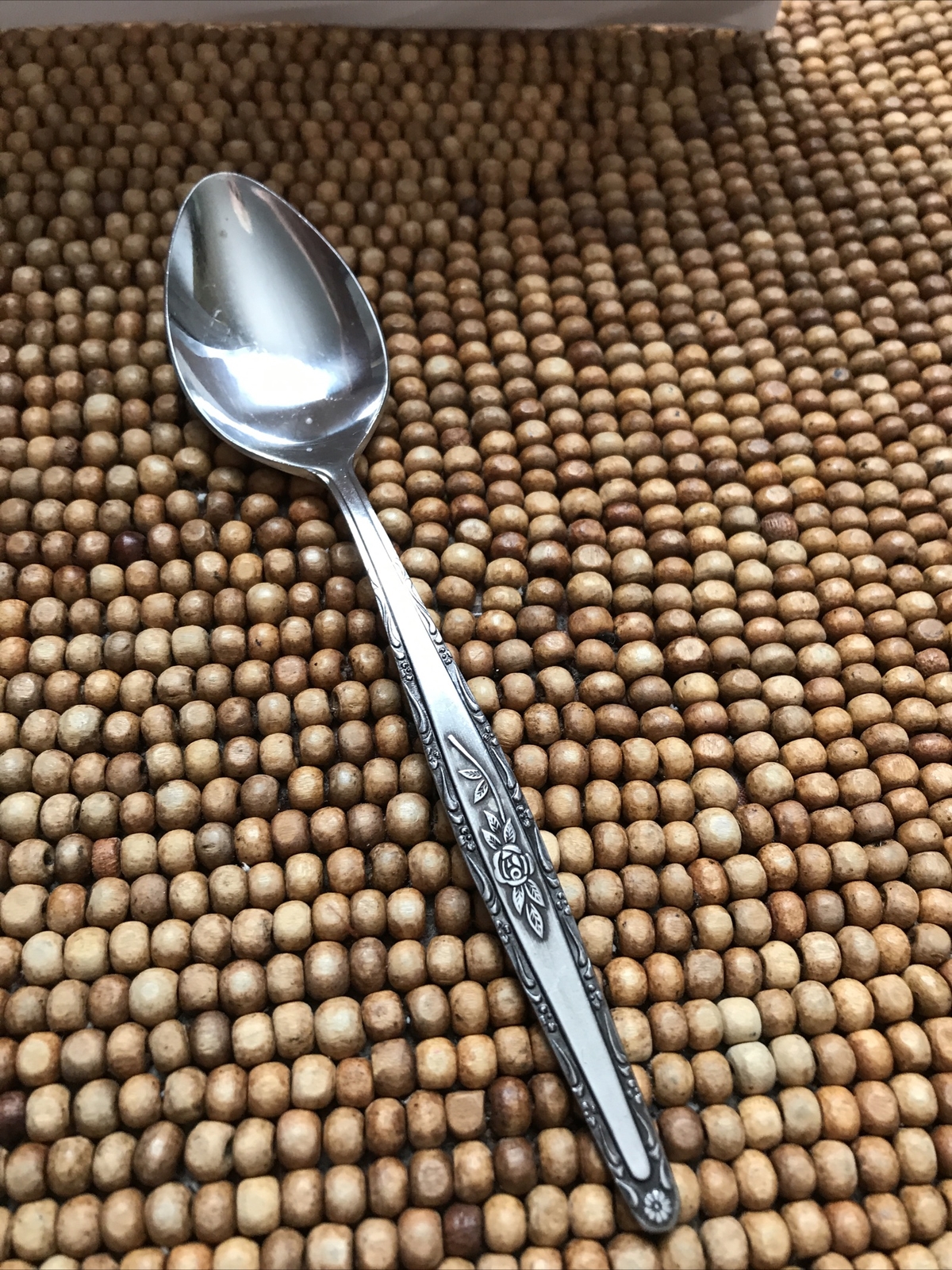 Interpur Satin Stainless INR3 Floral Rose Scroll Black Acc TEASPOON 6 3/8”