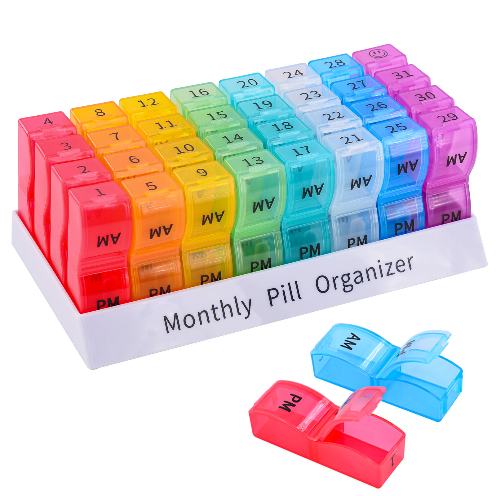 Monthly Pill Organizer Pill Case Box 31 Day AMPM 32 Single Unit Lock Compartment