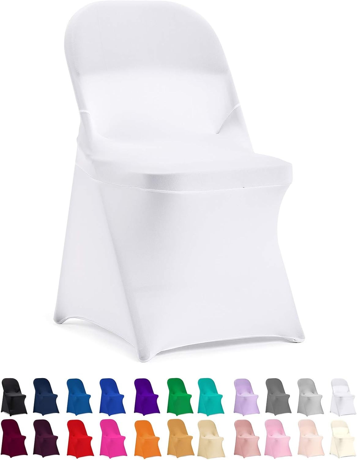 Peomeise Stretch Spandex Folding Chair Cover for Wedding Party Dining White