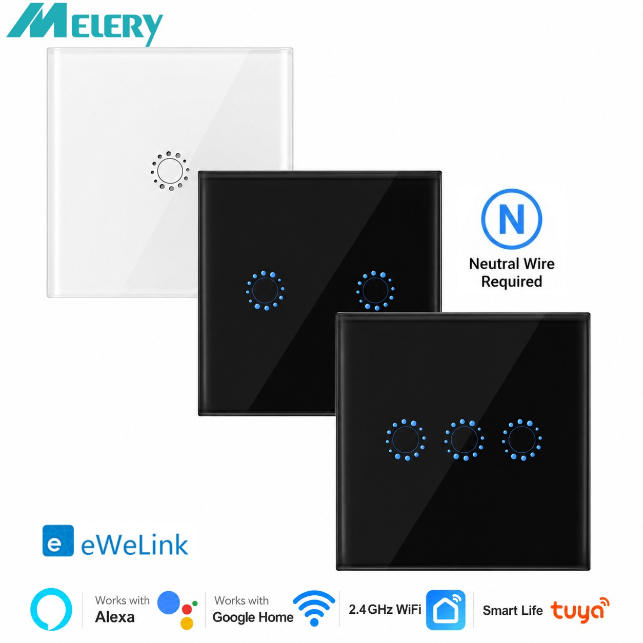WiFi Smart Life Tuya Ewelink EU Light Wall Switches 1/2/3 Gang Touch Glass Panel