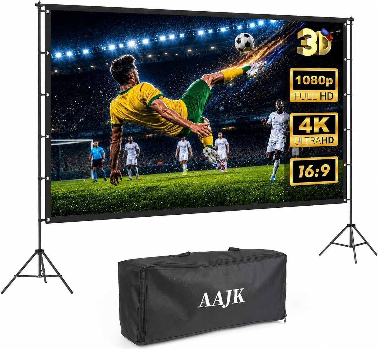 120 Inch Outdoor Projector Screen with Stand, Portable 16:9 4K HD Indoor Outdoor