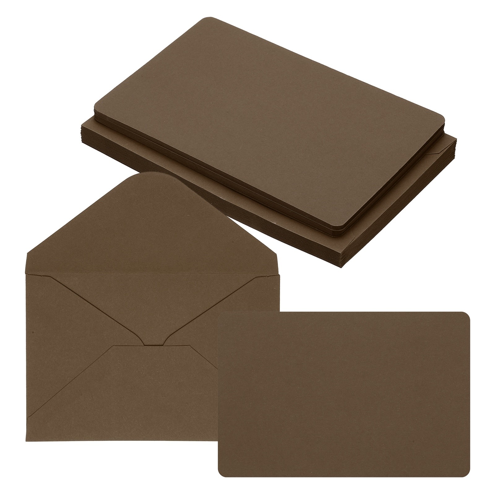 25Sets 4 x 6" Blank Cards and Envelopes, Rounded Corner  Cards, Dark Coffee