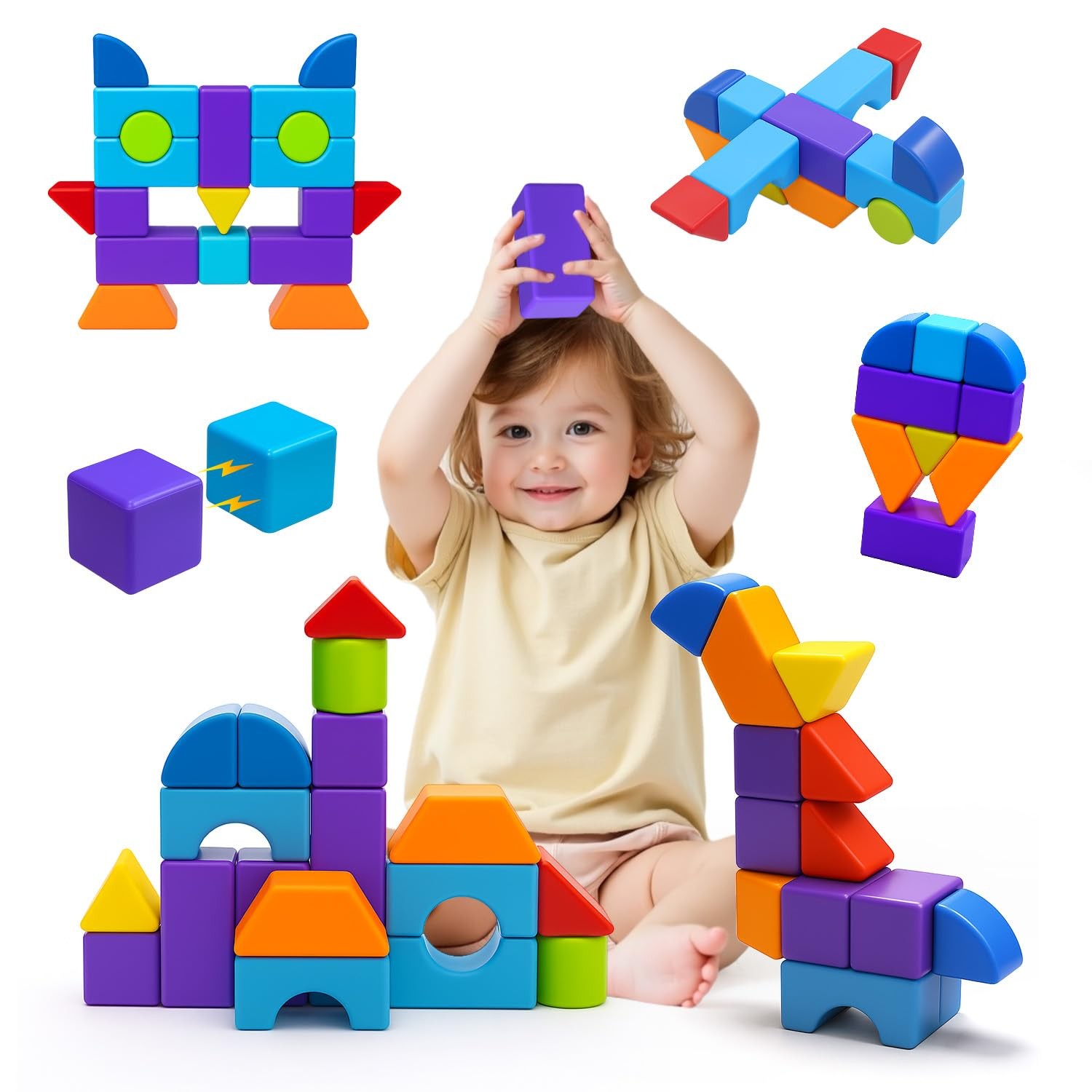 Pairez Toys Magnetic Blocks Large 1.65 inch Magnetic Cubes Kids 3D Multi-Shape B