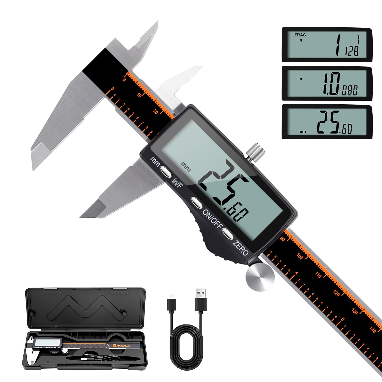 HARDELL Digital Caliper, Rechargeable Calipers with Large LCD Screen,...