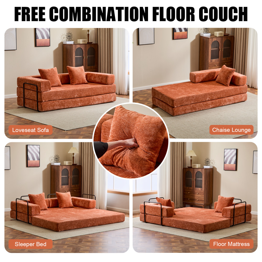 Chenille Fabric Futon Sofa Bed 3-Seater with Memory Foam Convertible