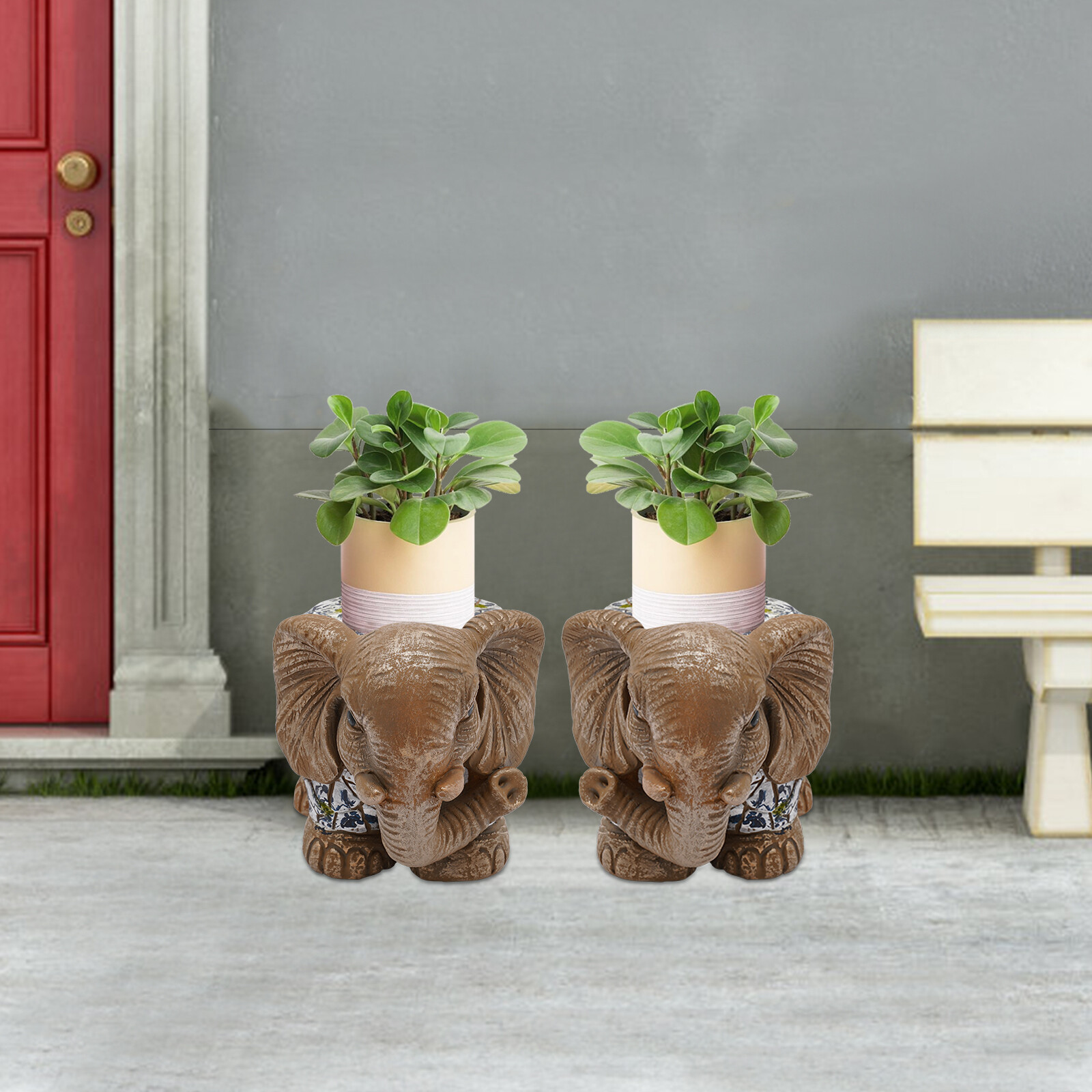 2 PCS Modern Decorative Garden Stool Elephant Garden Stool Brown NEW