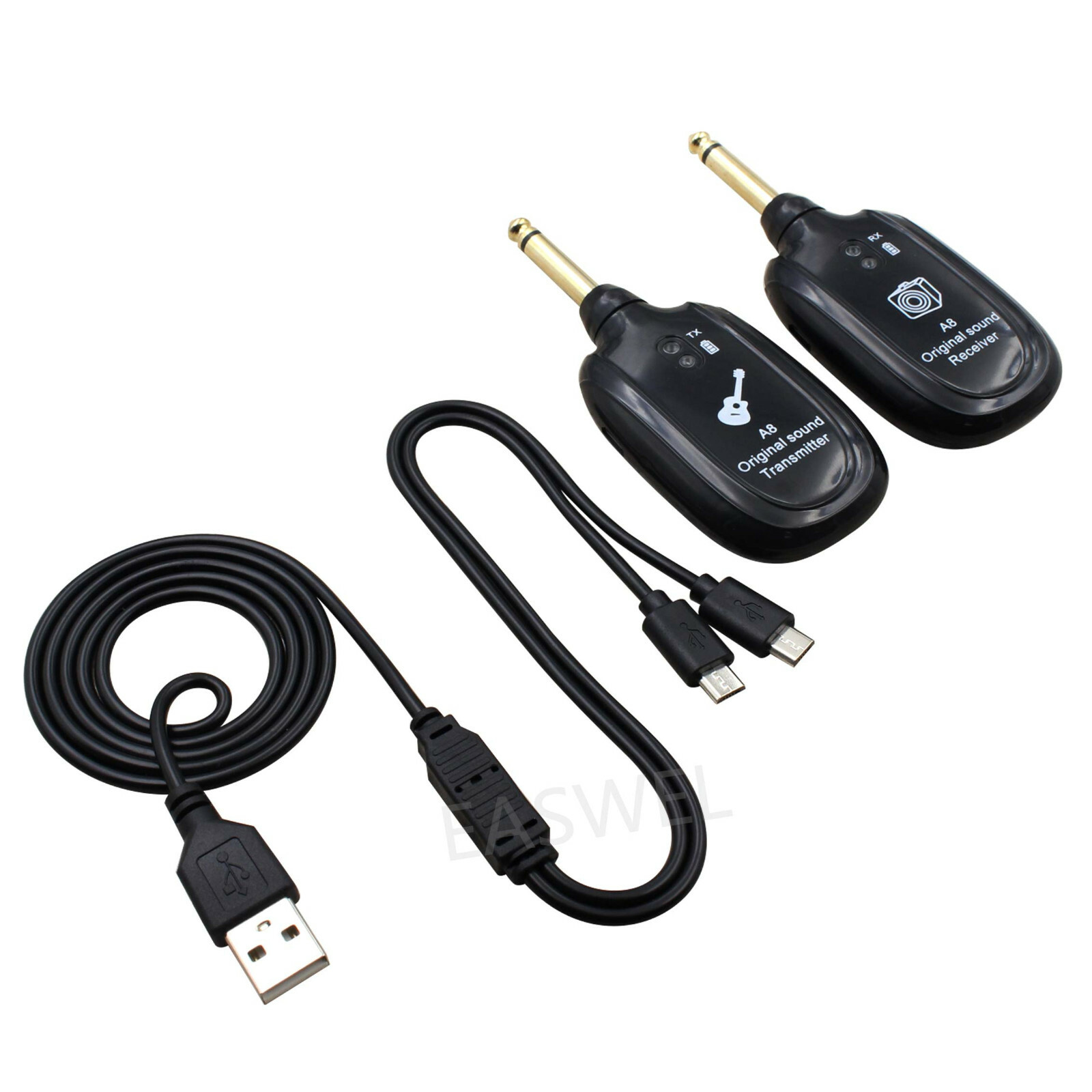UHF Guitar Wireless System Transmitter+Receiver Built In Rechargeable Battery