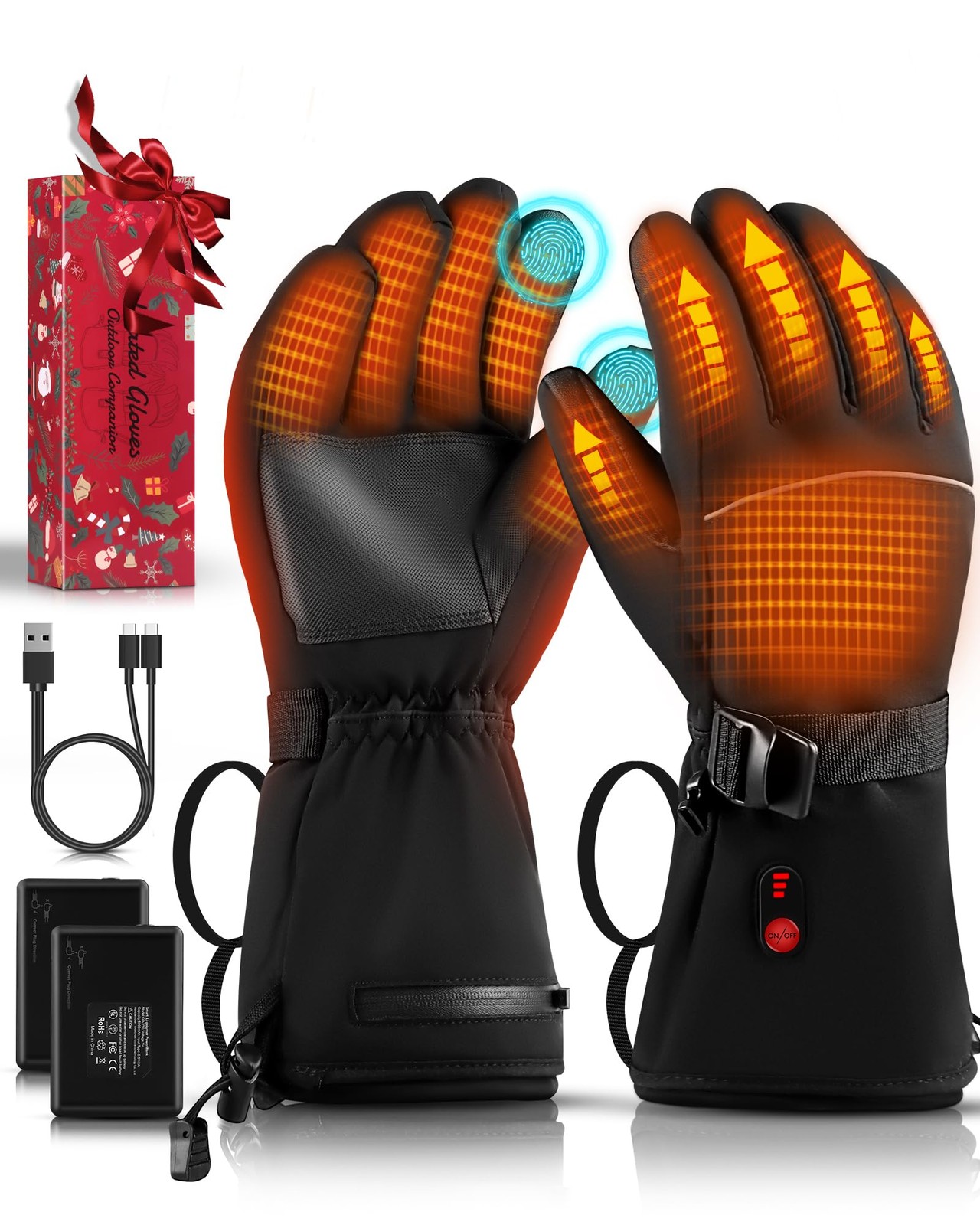 Heated Gloves for Men Women, Electric Heating Ski Gloves with 5000mAh Recharg...