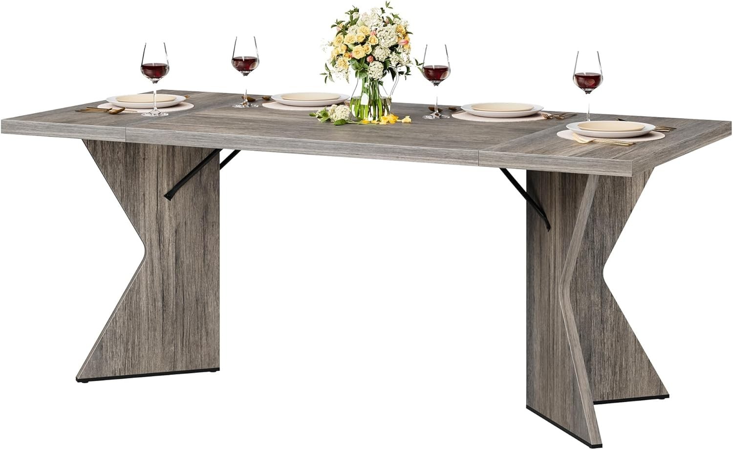 Thick Panel Double-Sided Triamine Rectangular Dining Table-Iron Foot 1 grey