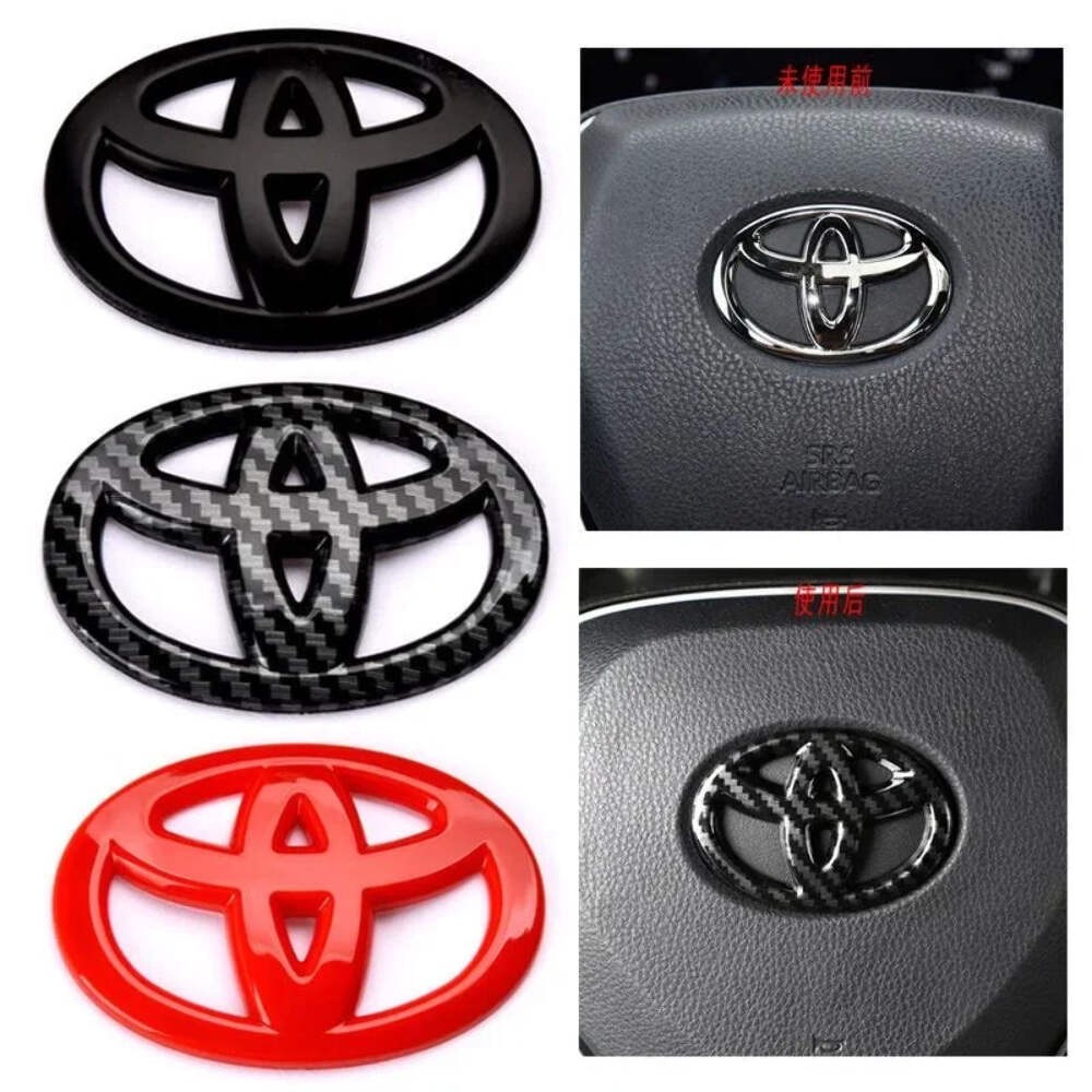 1PC Car Steering Wheel Decorative Sticker 6.5X4.5cm Carbon fiber Emblem For Toyo