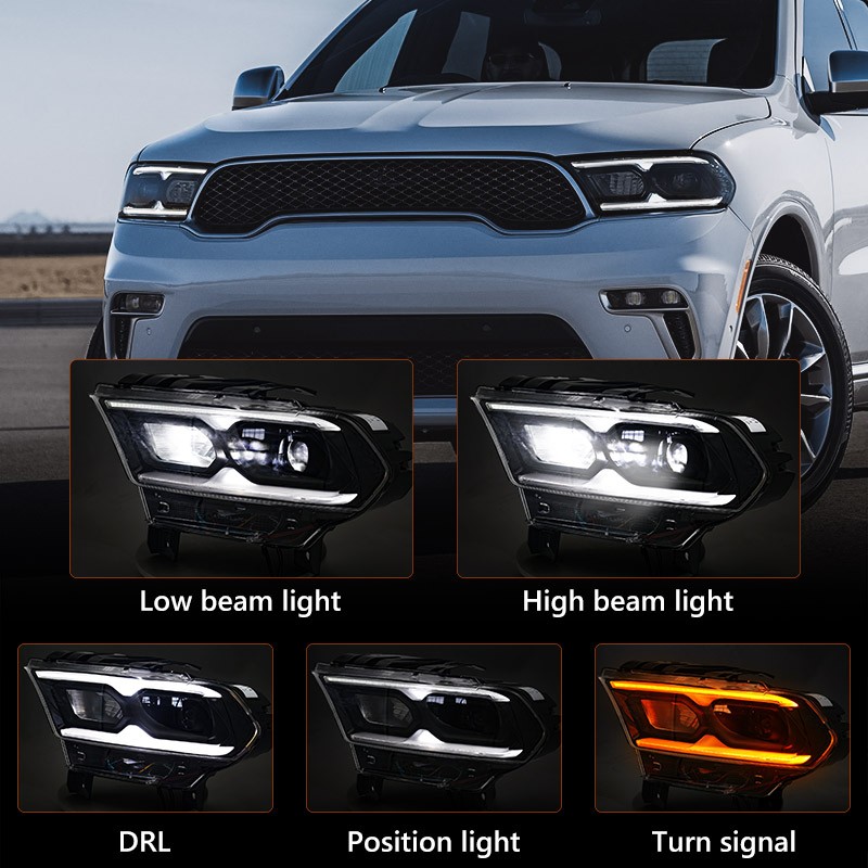Black Full LED Projector Headlight For Dodge Durango 2021-2024 DriverLeft