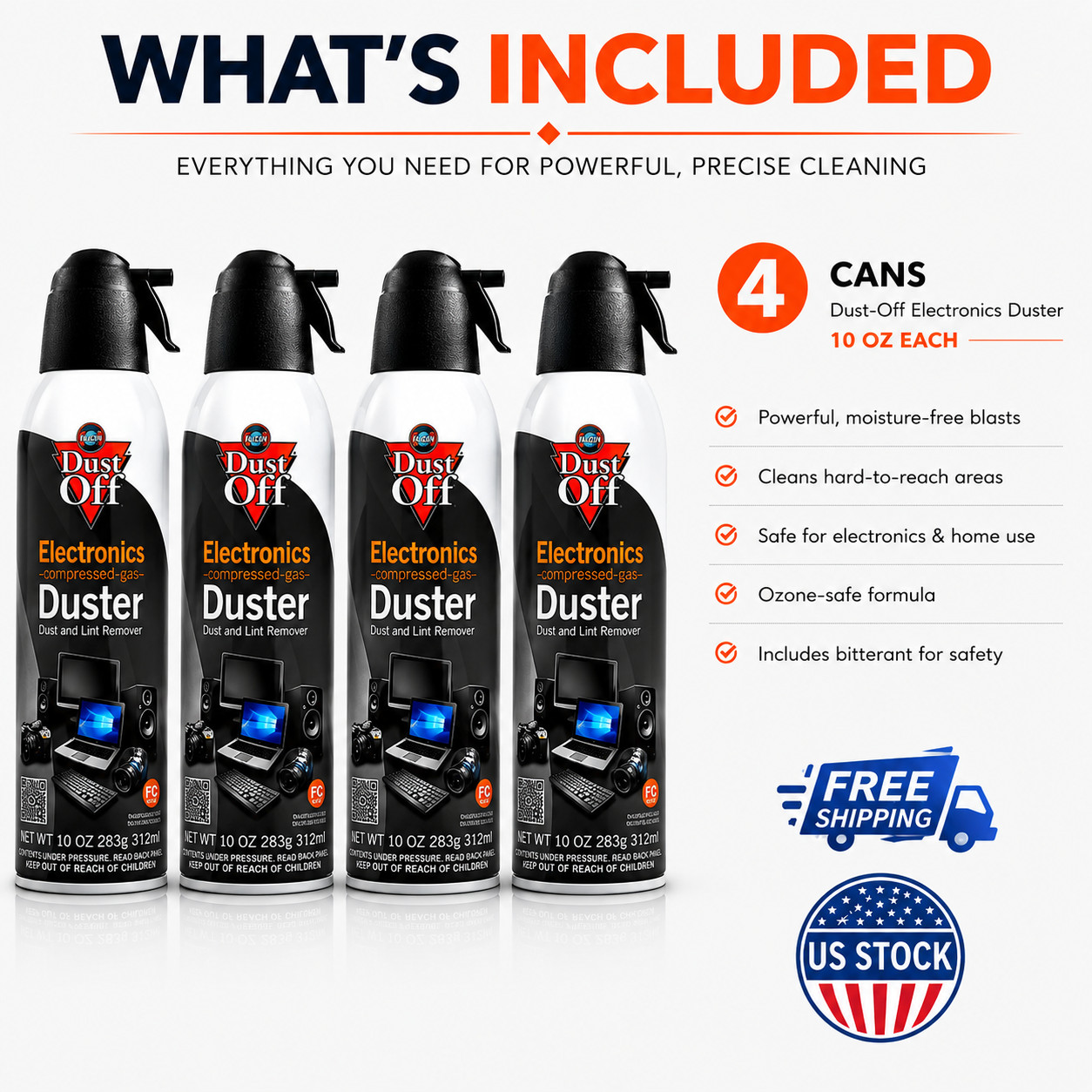 Dust-Off Electronics Duster 10 oz 4 Pack Compressed Air Canned Cleaner