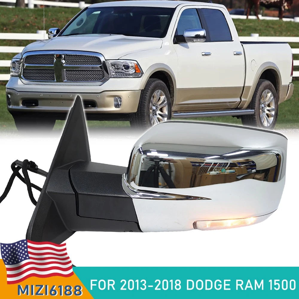 Chrome Power Mirror For Ram 1500 2013-2018 Left Driver W/ Heated Turn Signal