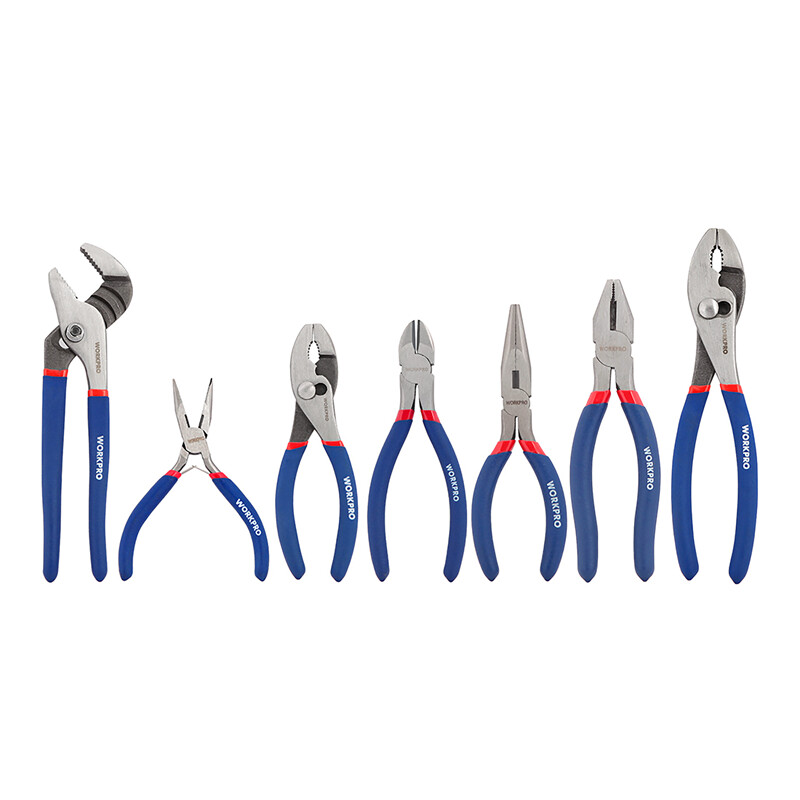 WORKPRO 7PC Pliers Set (8-inch Groove Joint Pliers 6-inch Long Nose Carbon Steel
