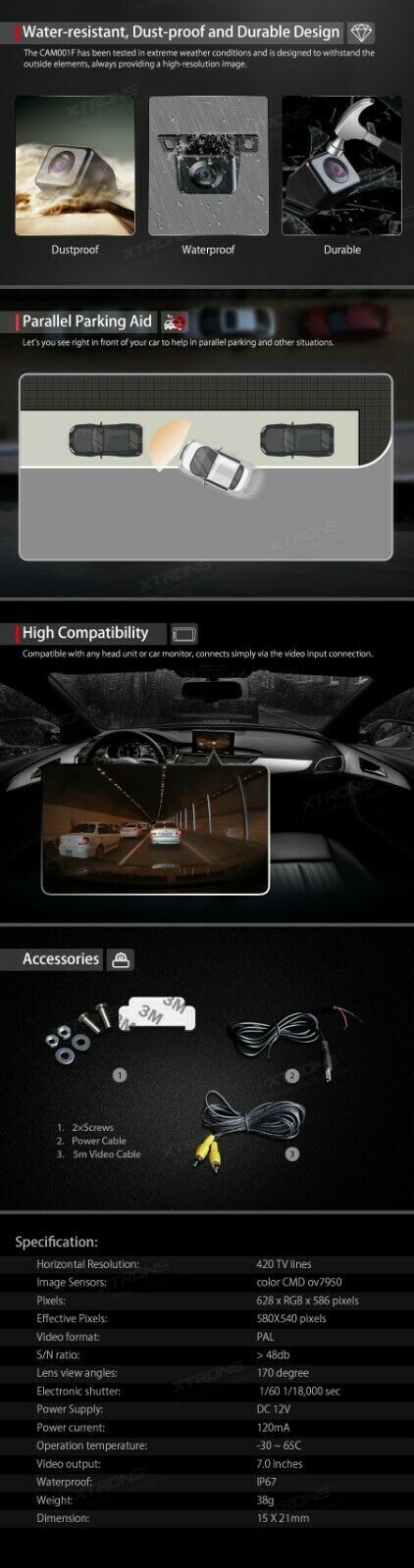 XTRONS HD Car Front/Side/Rear View Reverse Backup Night Vision Parking Camera