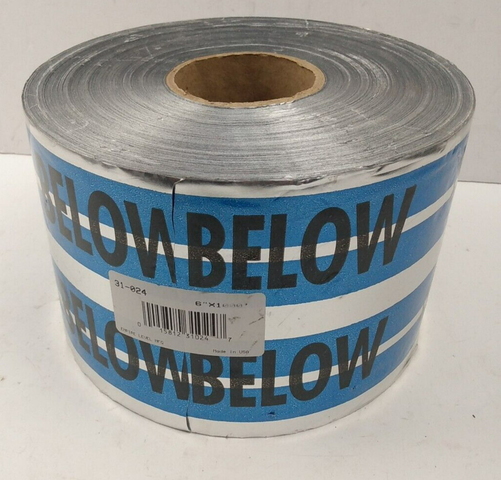 6" x 1000' Empire Level MAGNATEC Detectable Tape Caution Water Line Below 31-024