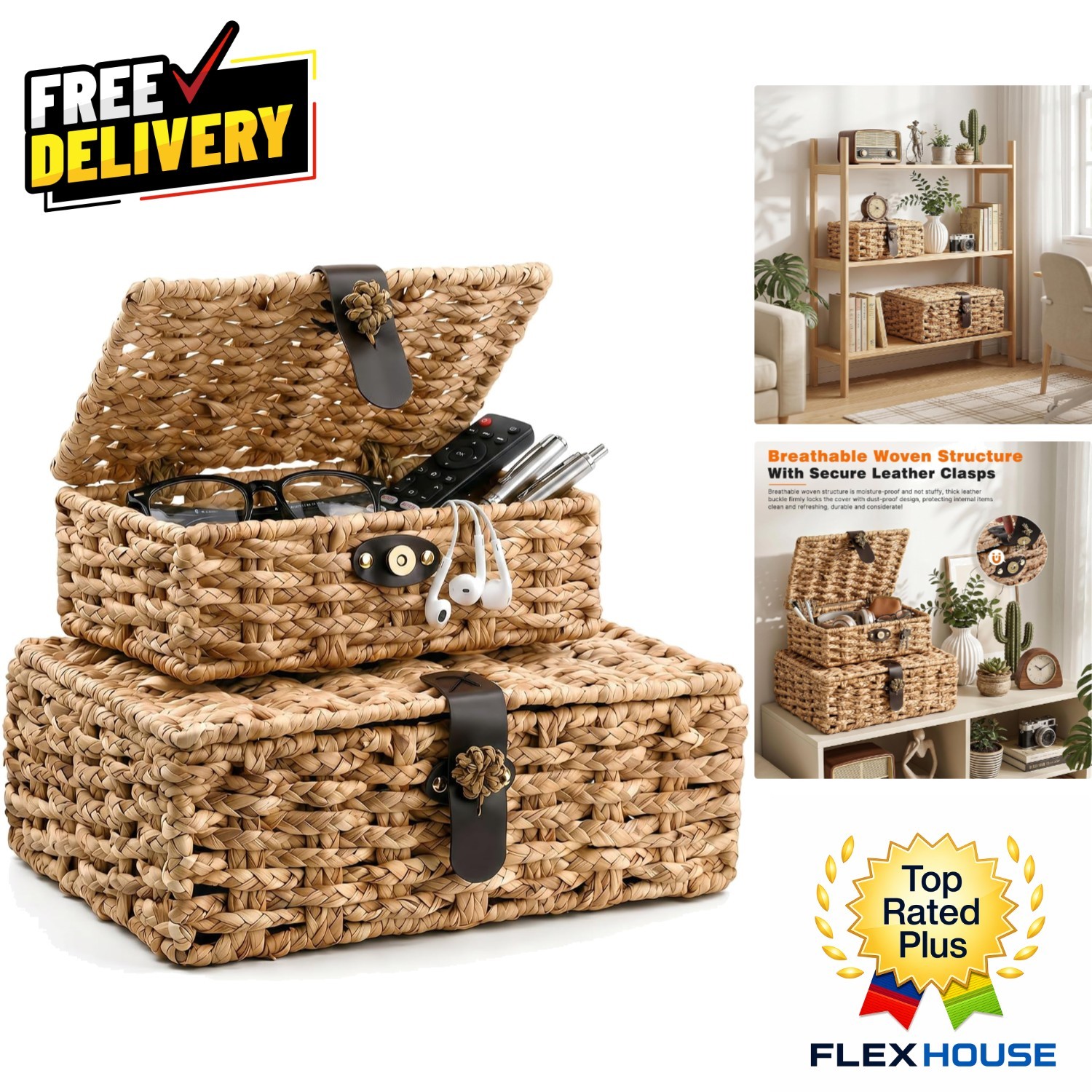 Versatile Handwoven Wicker Boxes with Magnetic Closures, Perfect for Home Decor