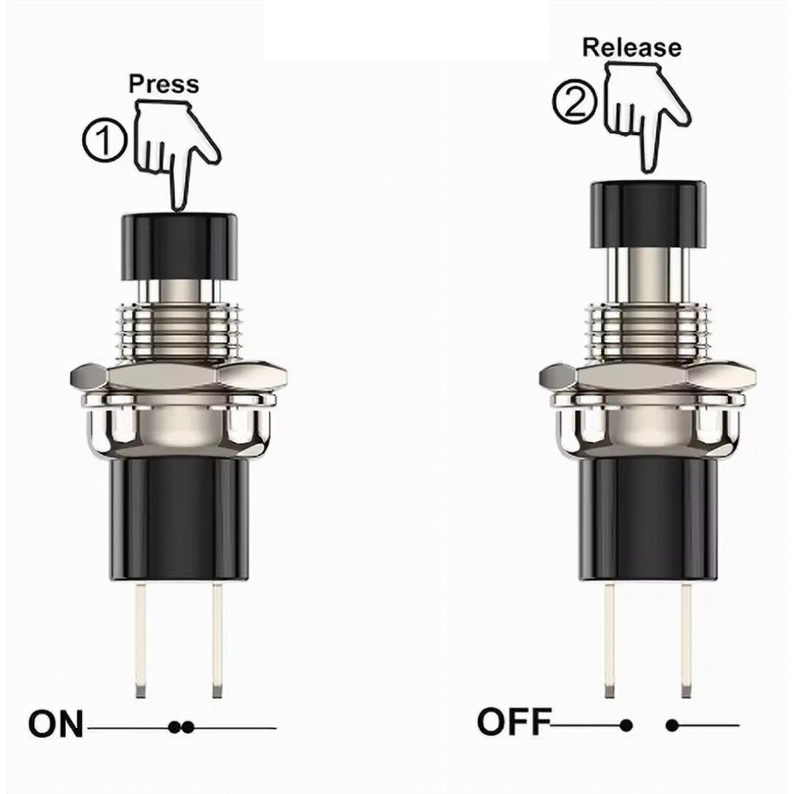 5Pc Momentary Push Button Switch, 1A 250VAC SPST Mini Switches Normally Open