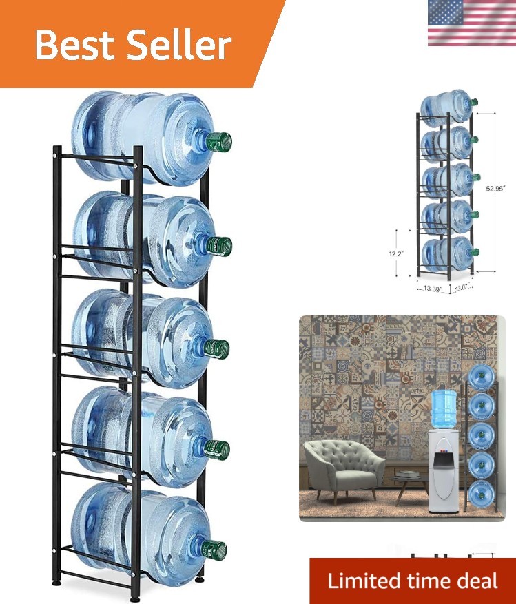 Water Cooler Jug Rack 5-Tier Heavy Duty Steel Space Saver for 5 Gallon Bottles