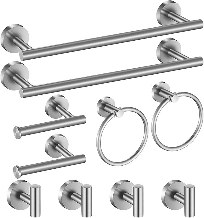 10pcs Bathroom Hardware Accessories Set Stainless Steel Towel Bar Set Silver