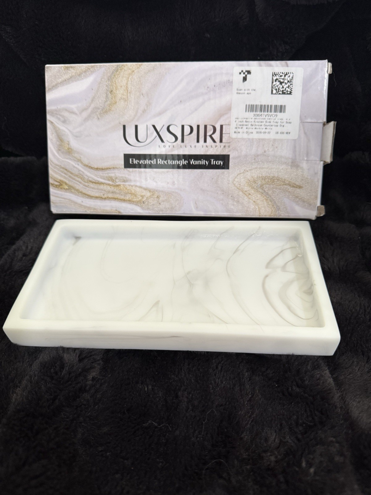 Luxspire Rectangular Resin Vanity Tray White Marble