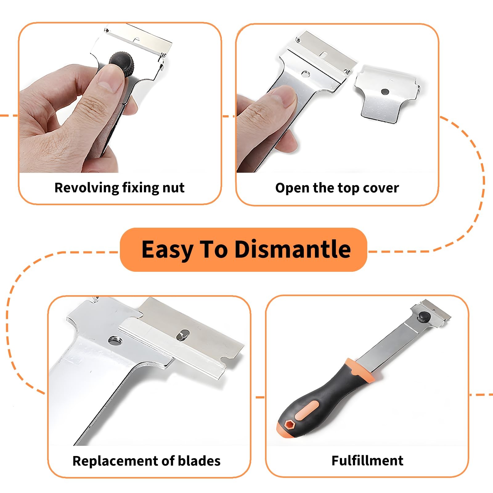 Razor Blade Scraper Tool Set, 4 Pack Paint Scrapers with 30 Plastic & 30 Metal
