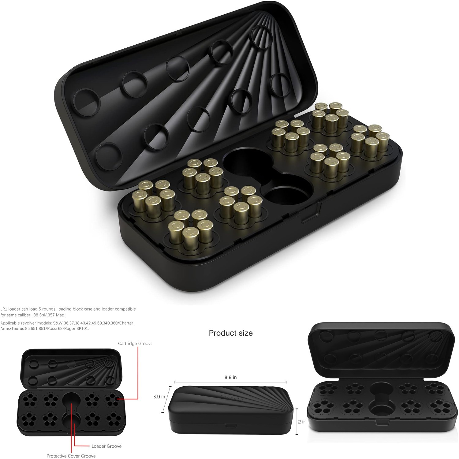 5-Shot Revolver Speed Loader Storage Case .38 Special .357 Mag S&W Charter Arms