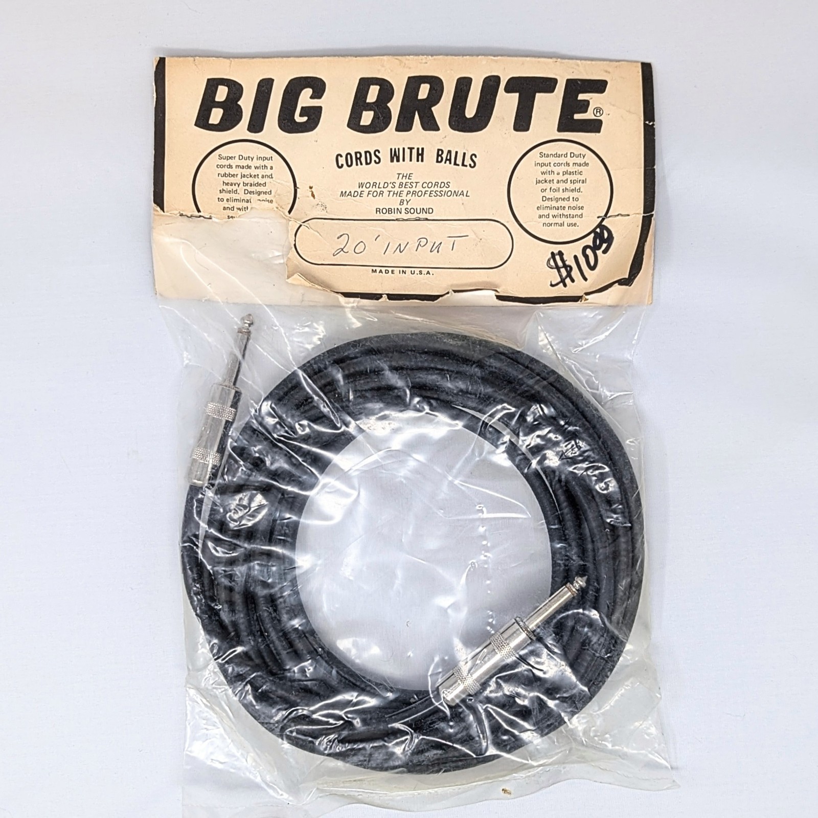 Vtg Guitar Cord "Big Brute" 1970s Pro Amp Cable 20' New NOS Genuine Original USA