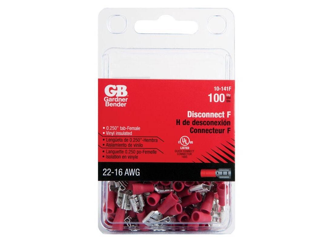Disconnect Terminal, 600 V, 22 to 16 AWG Wire, 1/4 in Stud, Vinyl Insulation, Re