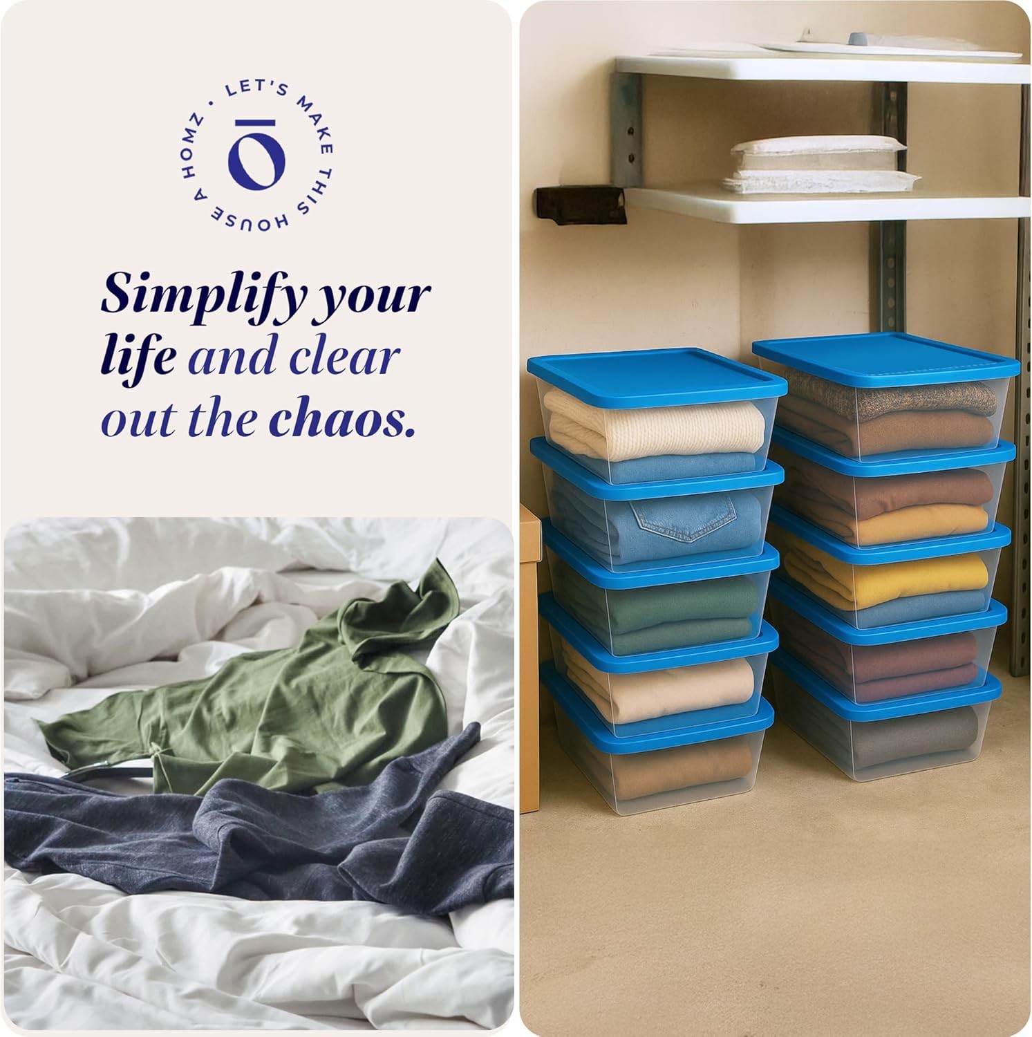 10-Pack Snaplock Small Clear Plastic Storage Organizer Bins w/Lids 6 Quart Blue