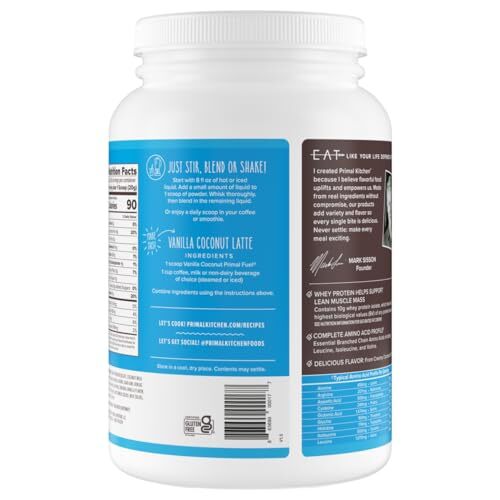 Primal Kitchen Vanilla Coconut Whey Protein Powder 10g Protein Keto Friendly