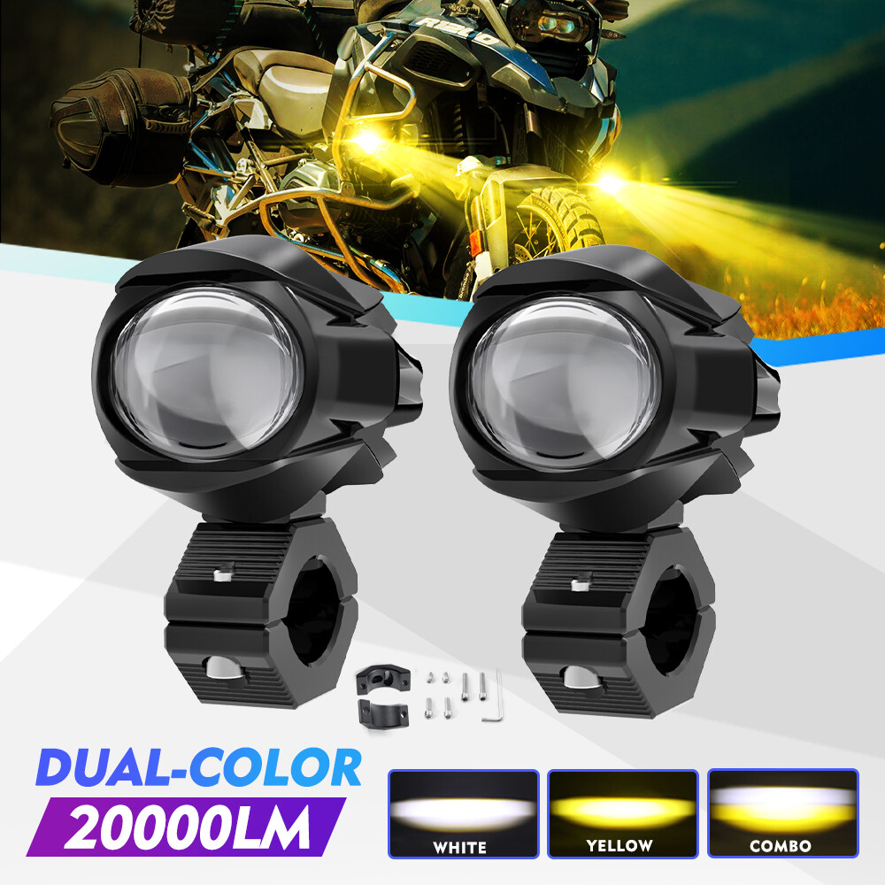 100W 10000LM LED Motorcycle Driving Fog Spot Light Auxiliary Lamp White+Amber