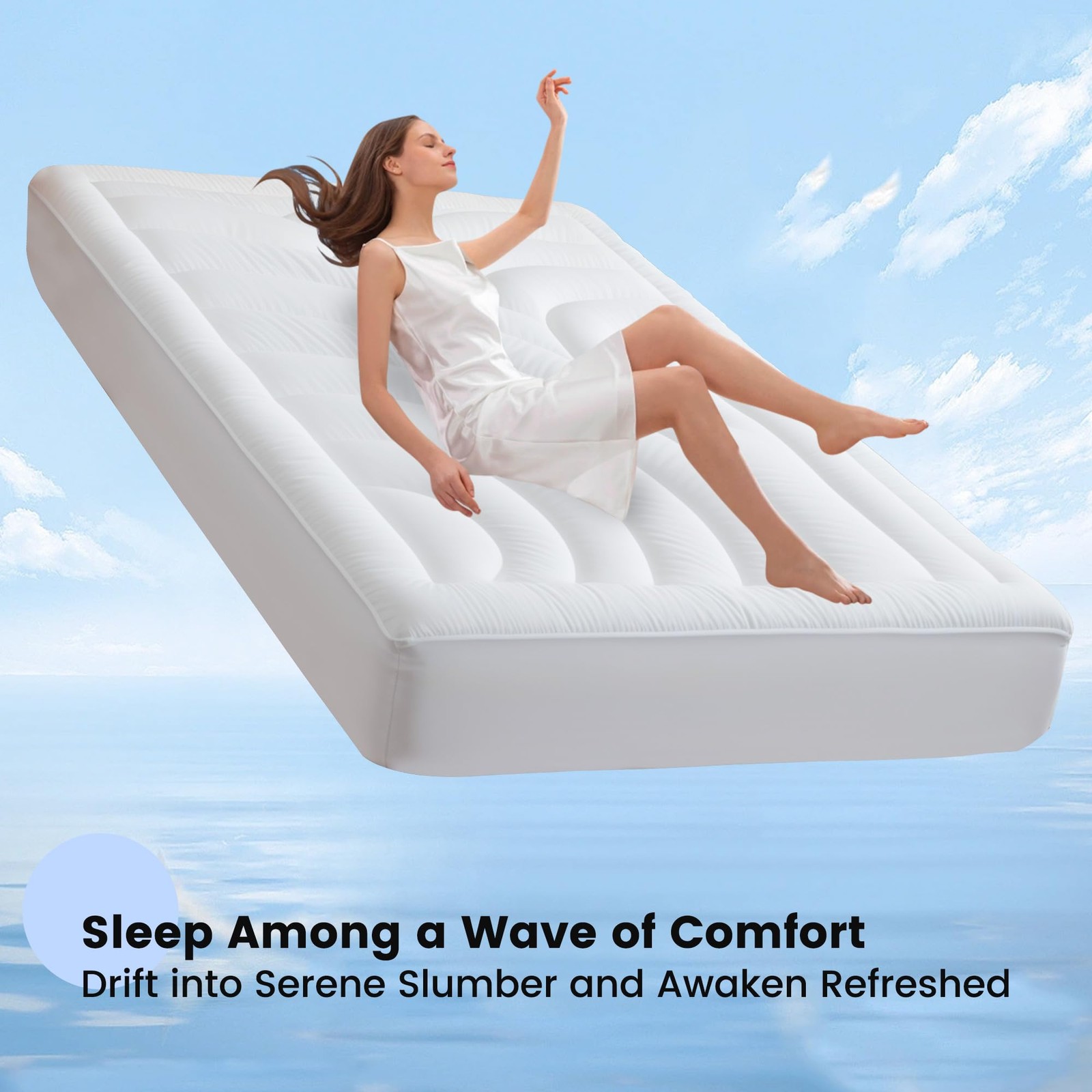 Waterproof Mattress Pad Full, Quilted Fitted Full White