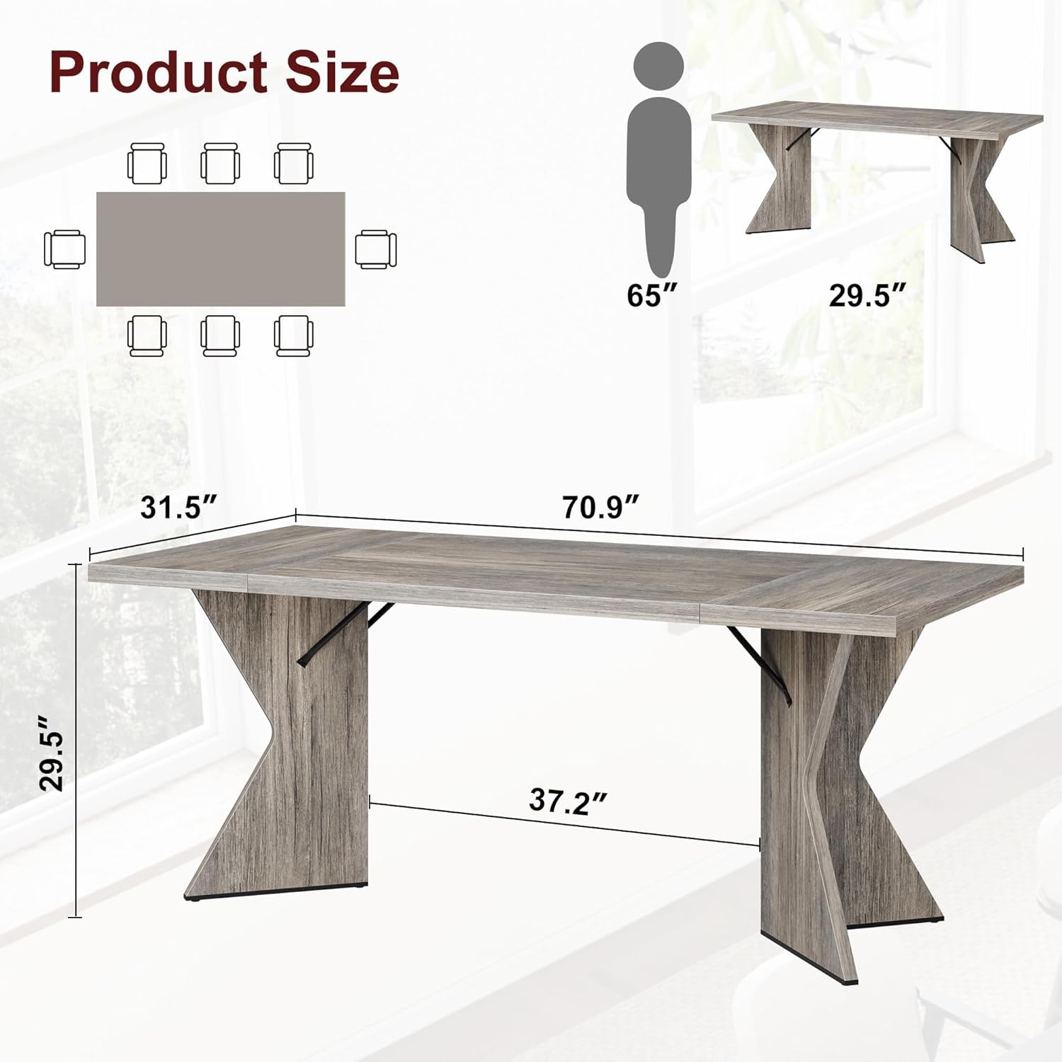 Thick Panel Double-Sided Triamine Rectangular Dining Table-Iron Foot 1 grey