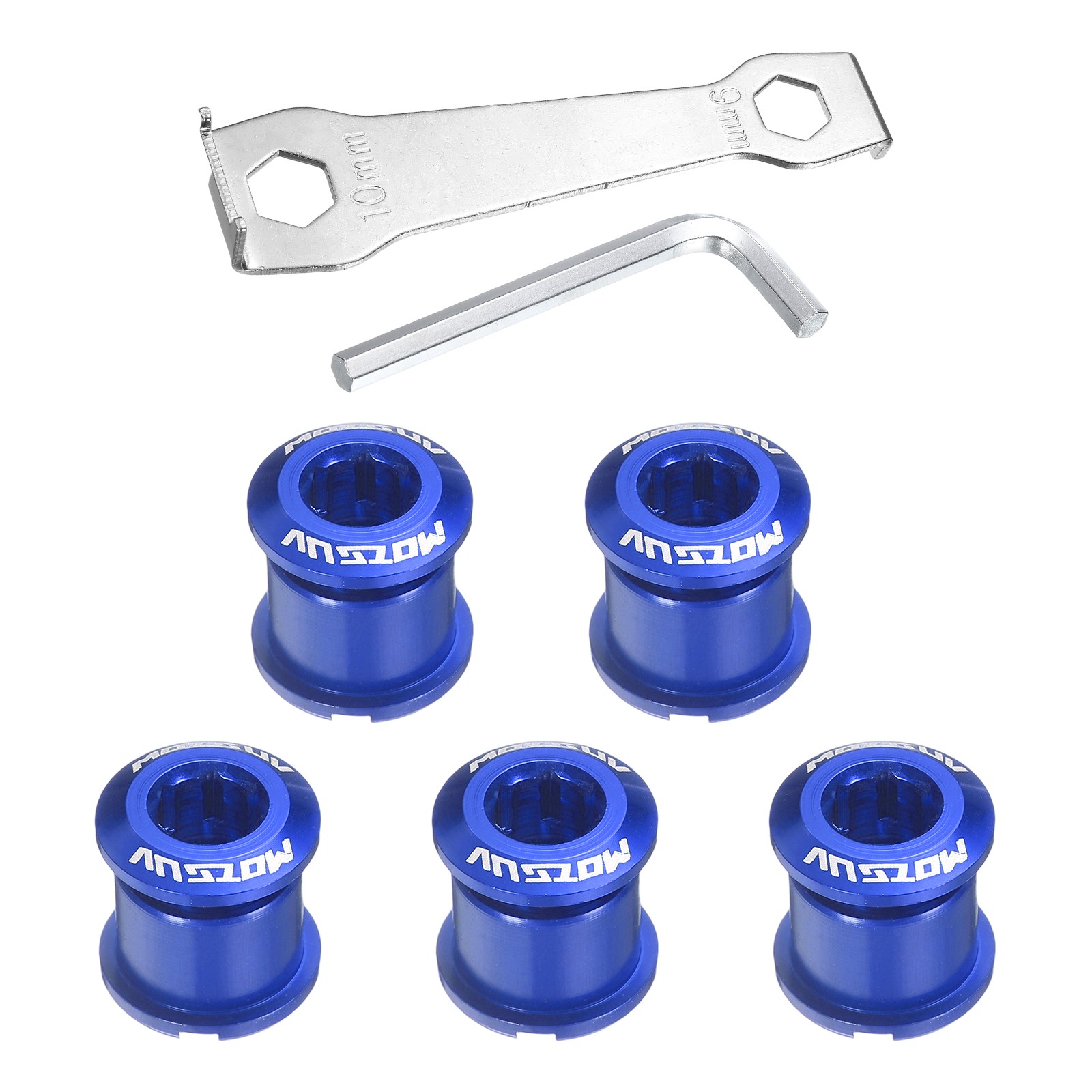5pcs Double Chain Ring Bolt M8 Bike Chainwheel Screw W Mounting Wrench Blue