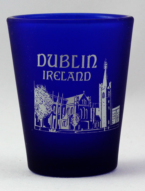 DUBLIN IRELAND COBALT BLUE FROSTED SHOT GLASS SHOTGLASS
