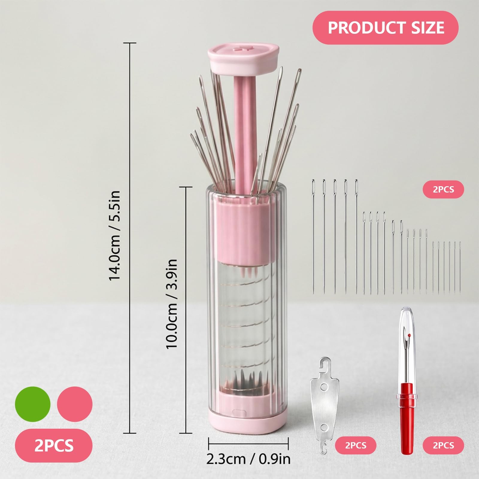 2PCS Magnetic Needle Case, Sewing Case with Pop-up Design, PINK