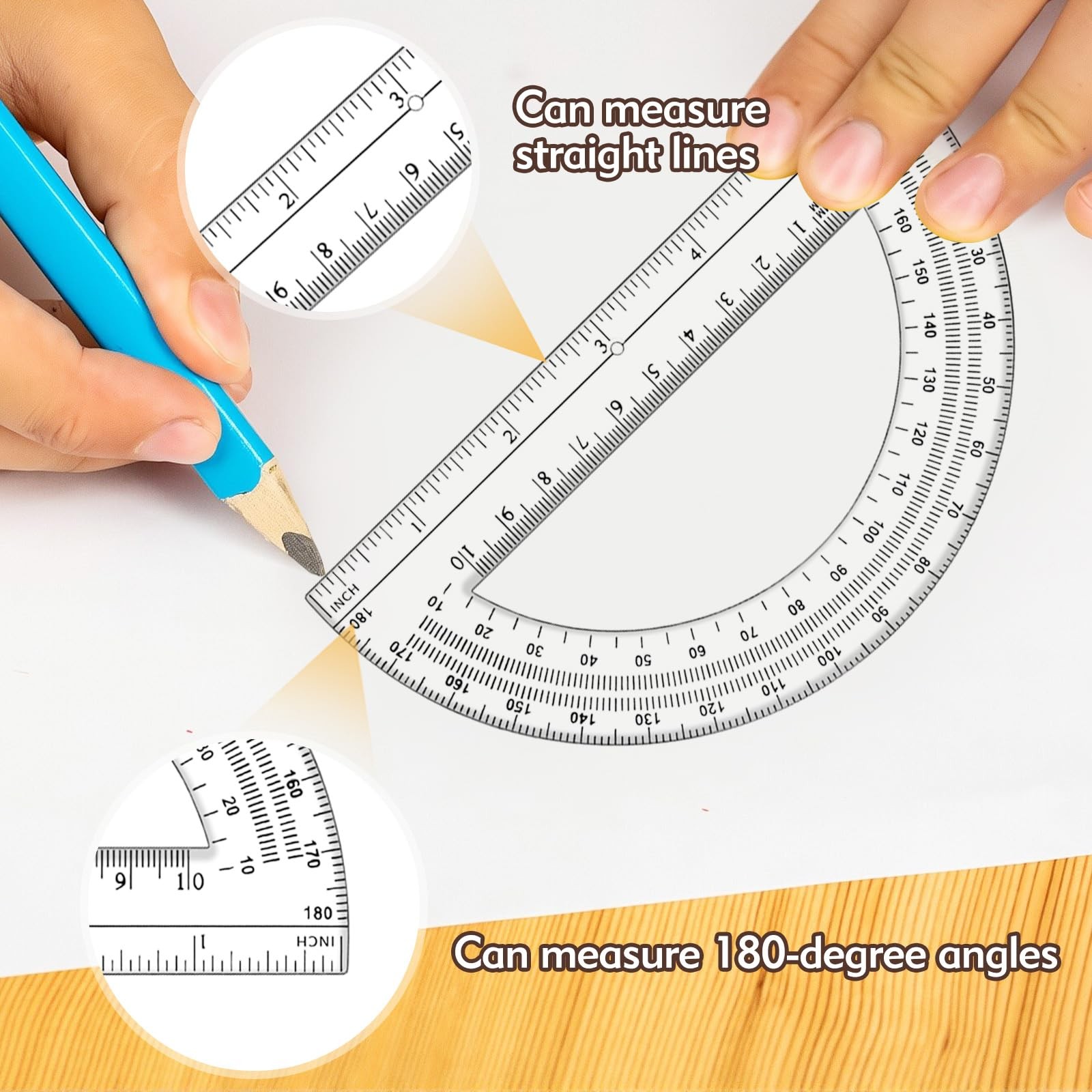 3 Pcs Plastic 12 Inch Ruler, Clear Protractor and Compasses Set for Student G...