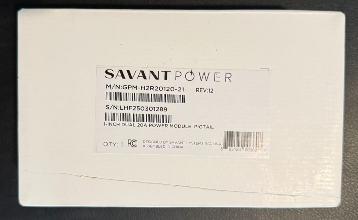 Savant 1-Inch Dual 20A Power Module Pigtail GPM-H2R20120-21
