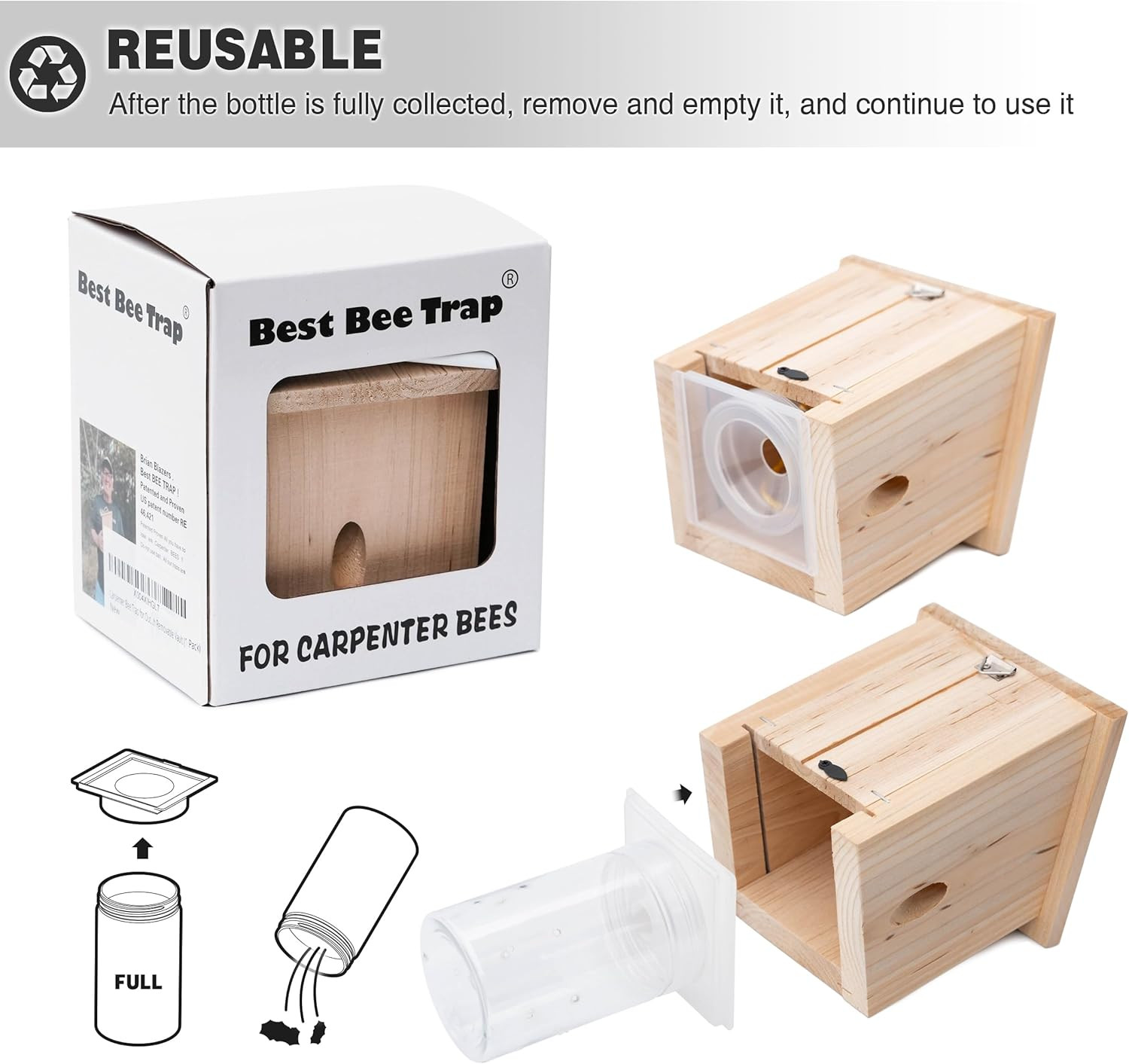 Carpenter Bee Trap for outside - Pentroof Style Nature Hanging Wood Carpenter Be
