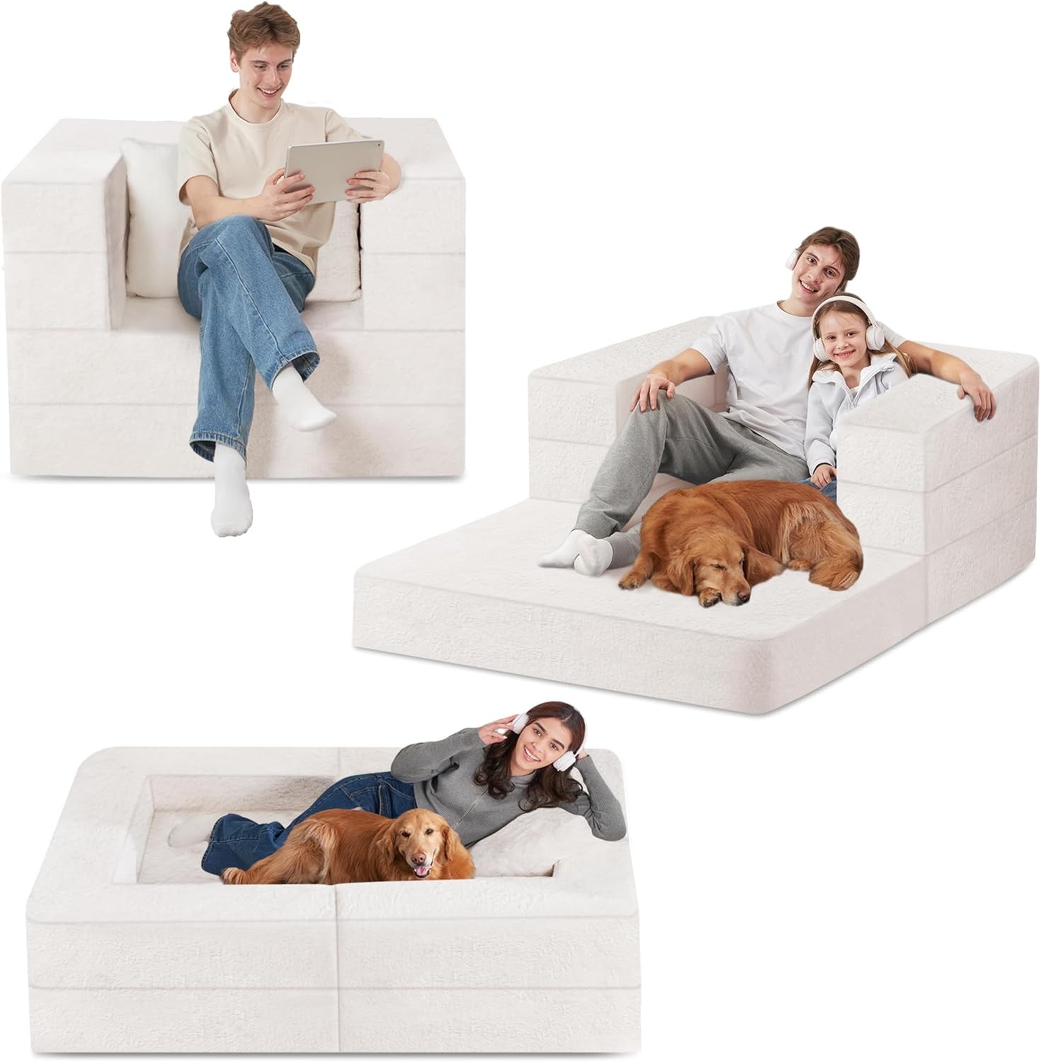 Futon Sofa Bed with Pillow, 3-in-1 Sleeper Sofa Bed with Removable Cover,