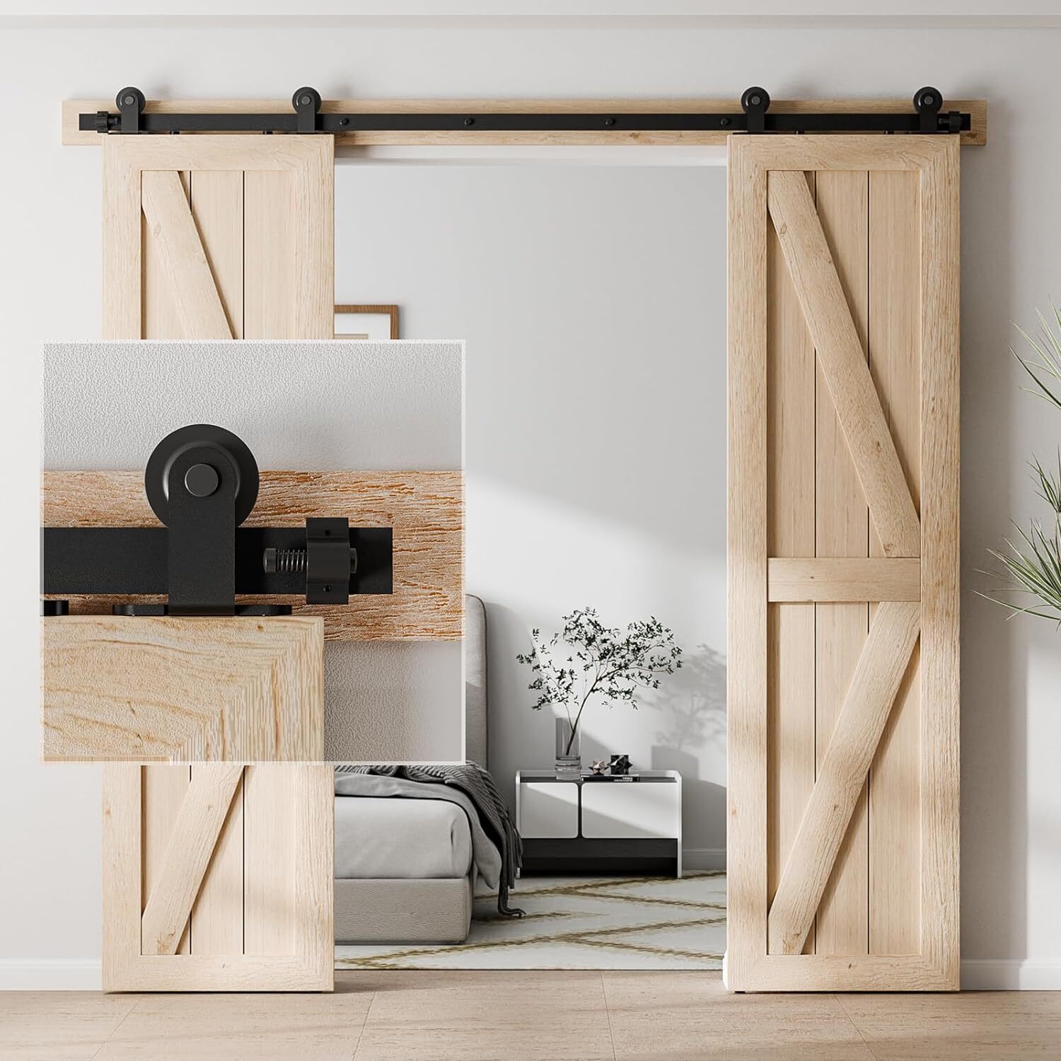 4FT-20FT Sliding Barn Door Hardware Track Single/Double Doors Kit,Closet/Kitchen