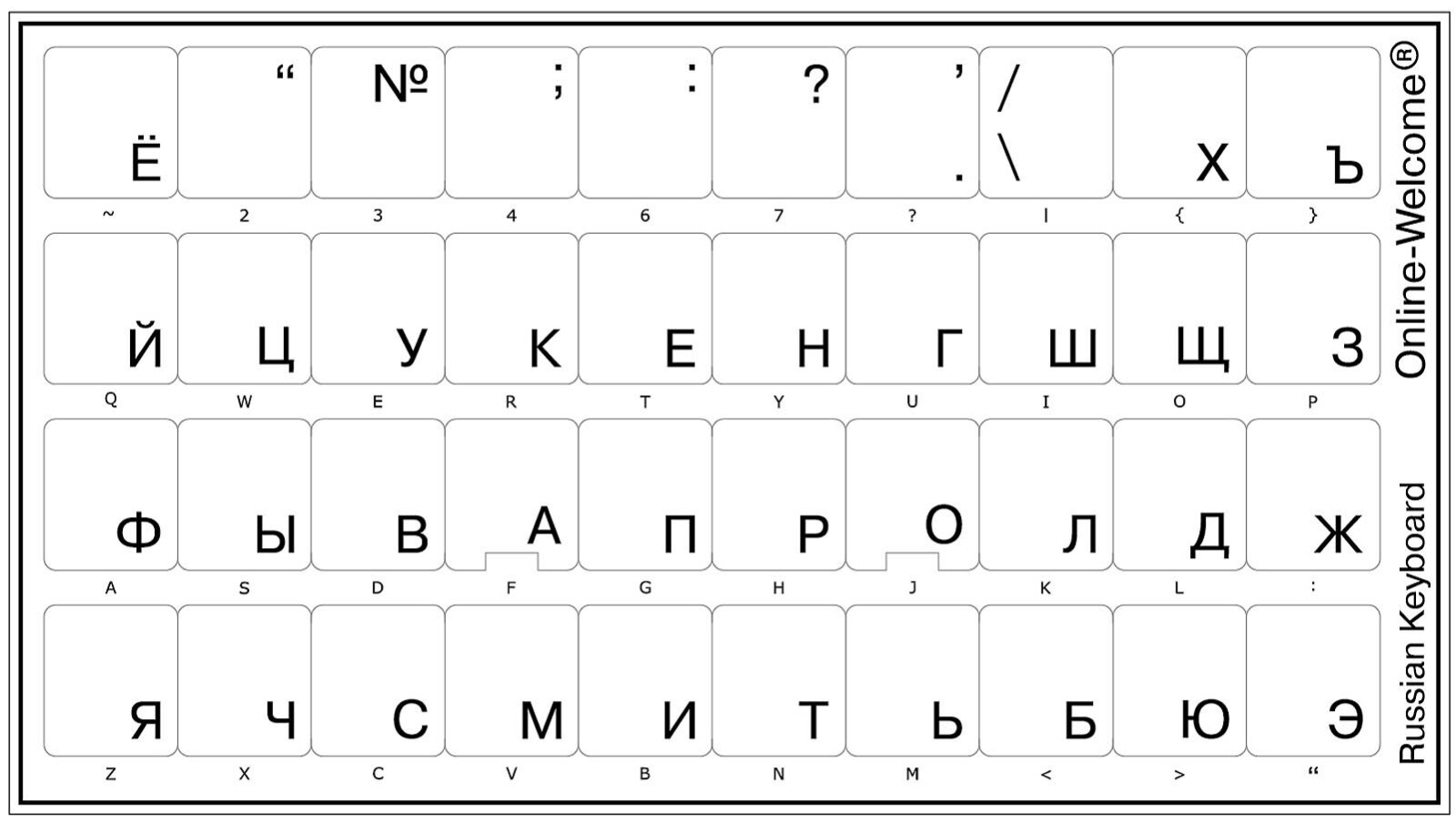 RUSSIAN KEYBOARD STICKER LABEL TRANSPARENT BLACK LETTERS CYRILLIC FOR COMPUTER