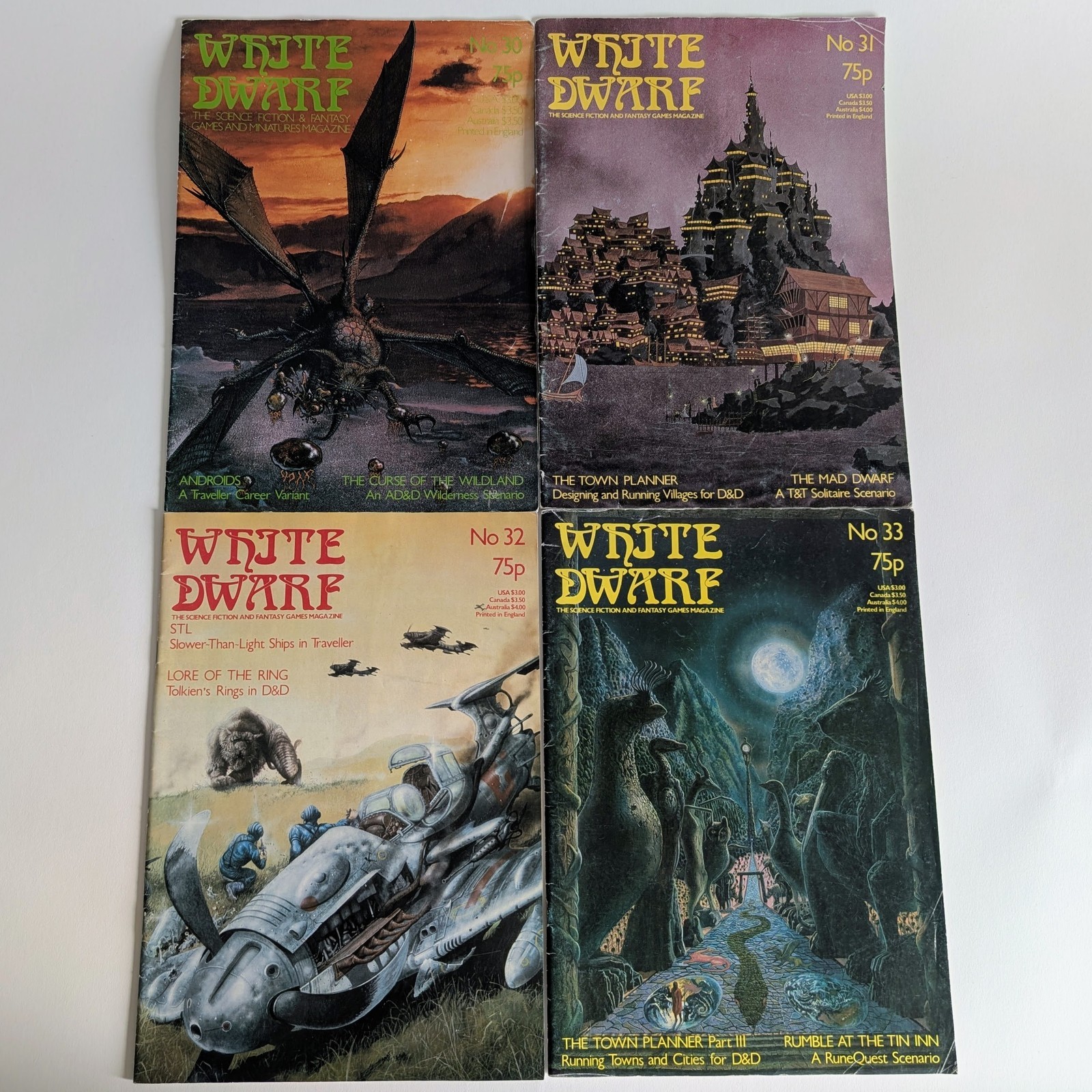 Vintage White Dwarf Magazine Issues 30 31 32 33 UK Games Workshop Lot 1982