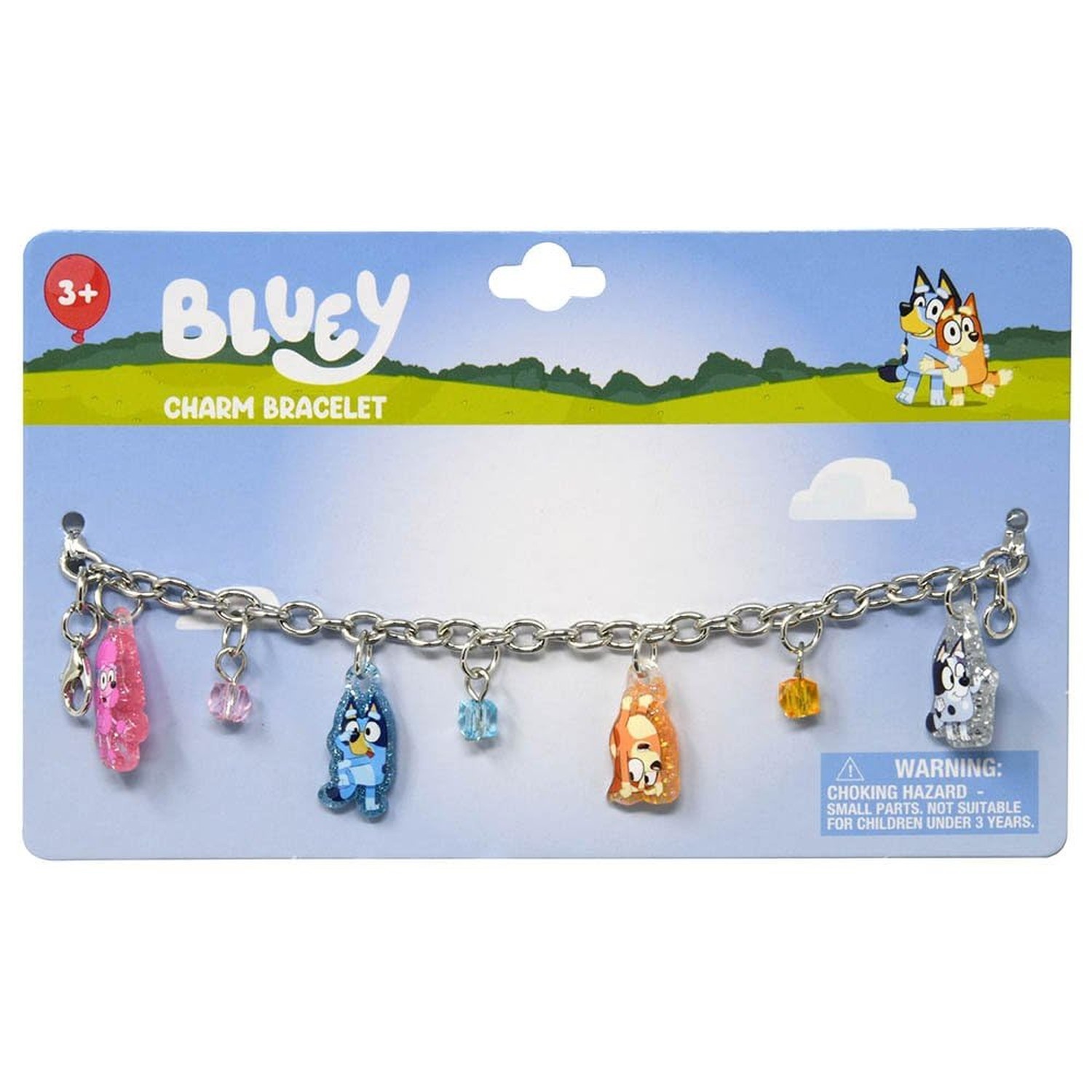 HER Bluey and Friends 7" Charm Bracelet With 4 Glitter Charms and 3 Beads